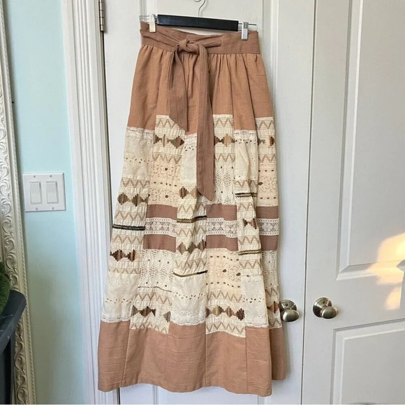 Vintage Shamash & Yofi Creations Tan Cotton Cream Neutral Patchwork Maxi Skirt - Picture 2 of 9
